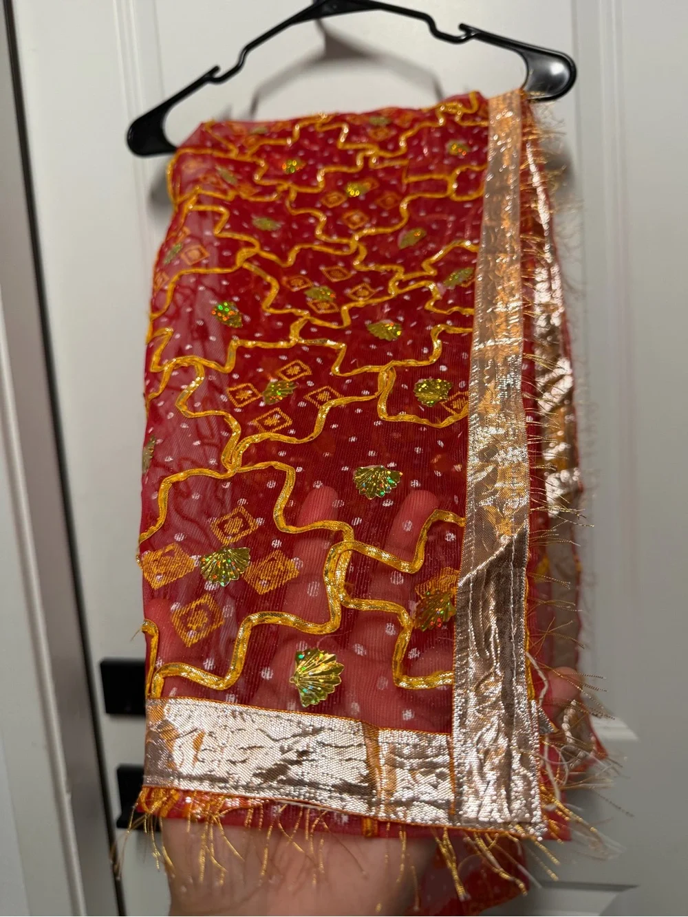 Traditional Men’s Wedding Dupatta / Shawl Red & Gold Embroidered Scarf Stole